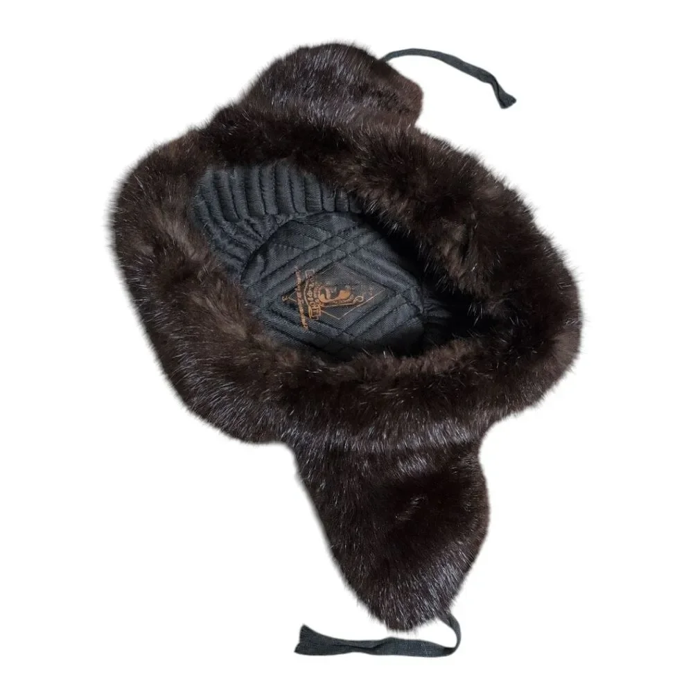 Vintage Pot PPoht Russian Trapper Hat Real Fur Ear Flaps Front Brim Warm Outdoor - Picture 6 of 8